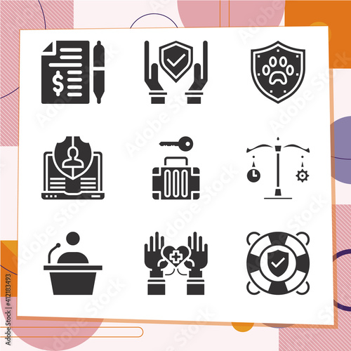 Simple set of 9 icons related to policy