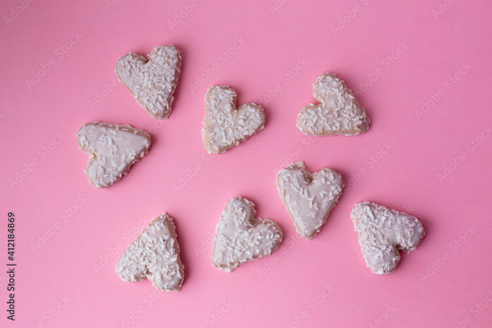 heart shaped cookies on pink background heart shaped cookies on pink background