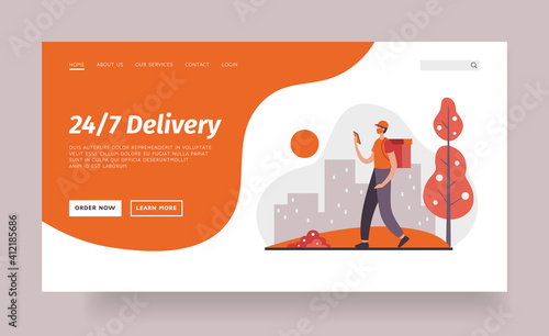 Delivery guy with phone navigating in city