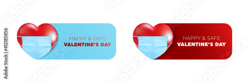Valentine's Day and COVID-19 with Symbol of heart from medical mask on red background. COVID-19 Corona virus outbreaking and Love for Valentine's day. Vector illustration eps 10