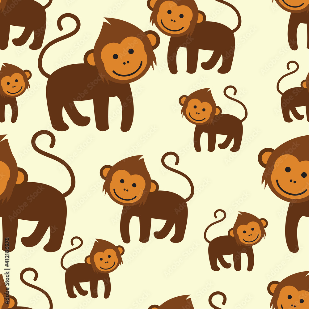 Fototapeta premium monkey ornament seamless pattern. vector illustration