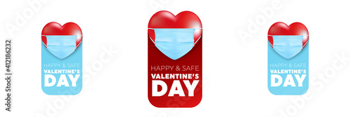 Valentine's Day and COVID-19 with Symbol of heart from medical mask on red background. COVID-19 Corona virus outbreaking and Love for Valentine's day. Vector illustration eps 10