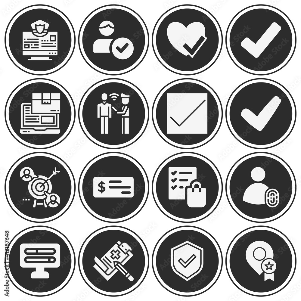16 pack of verification filled web icons set 16 pack of verification filled web icons set