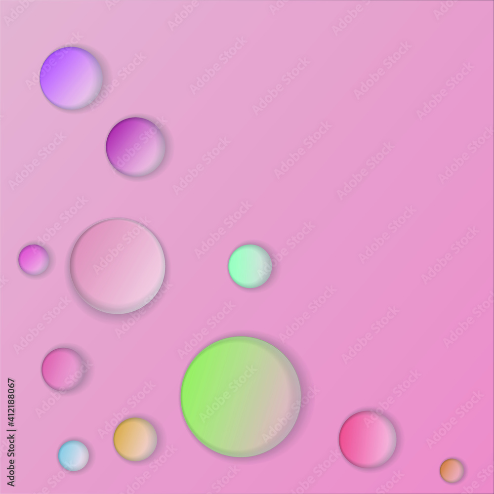 Abstract vector multicolor water drops on pink background 