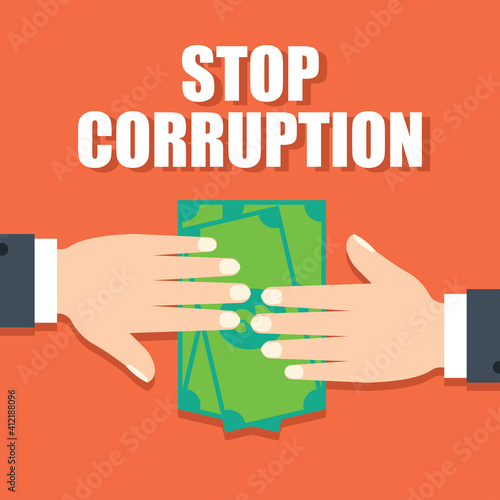 stop corruption concept businessman hand refusing corruption money, vector illustration