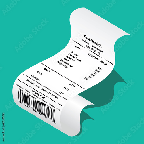 trouser receipt printed template, paper financial check. vector illustration