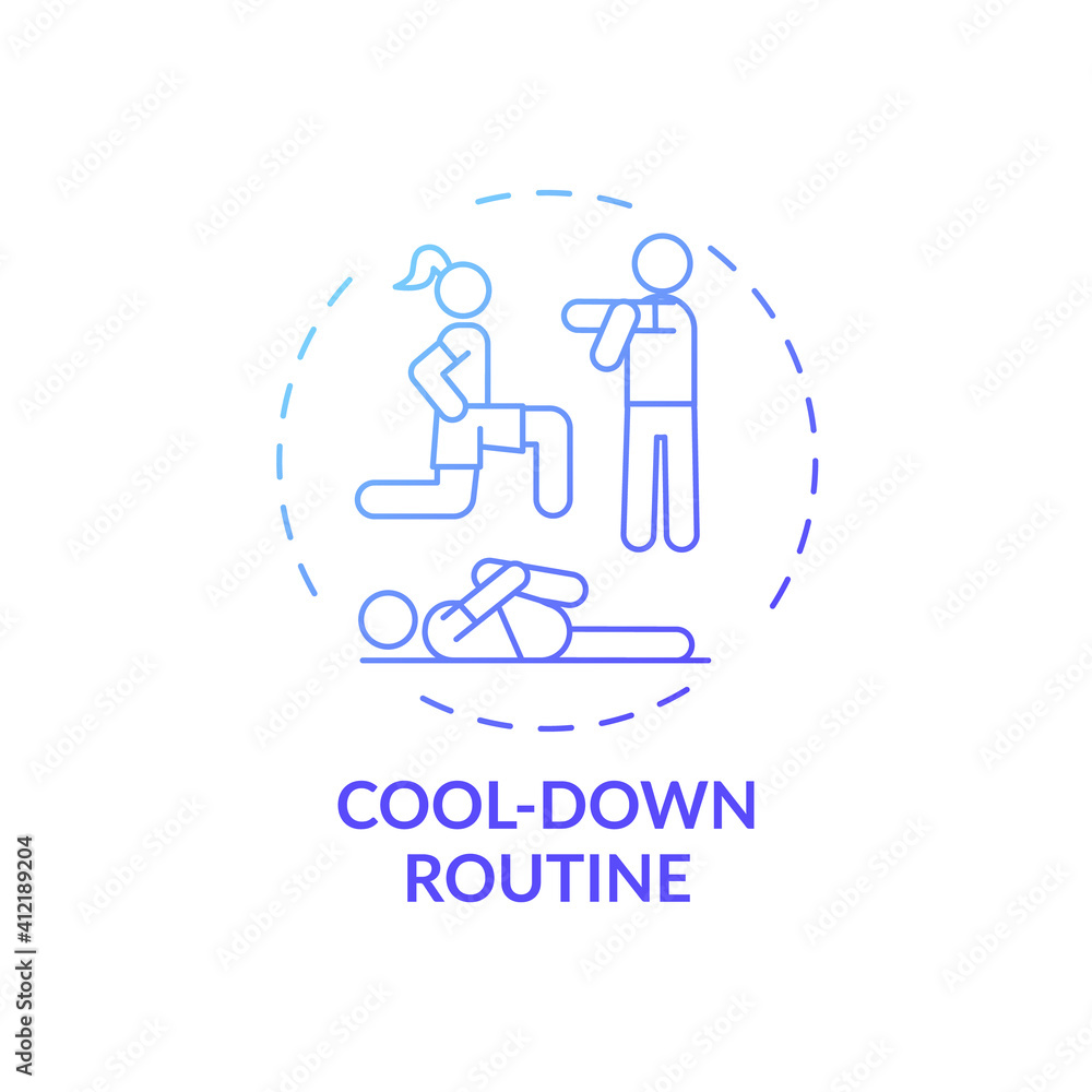 Cool-down routine concept icon. Home physical training tip idea thin ...
