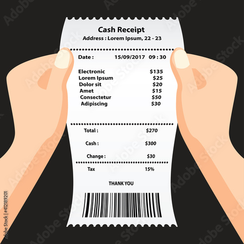 electronic receipt printed template, paper financial check. vector illustration
