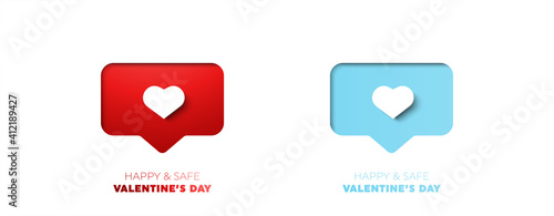 Valentine's Day and COVID-19 with Symbol of heart from medical mask on red background. COVID-19 Corona virus outbreaking and Love for Valentine's day. Vector illustration eps 10