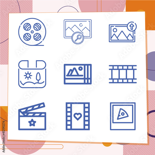 Simple set of 9 icons related to episode