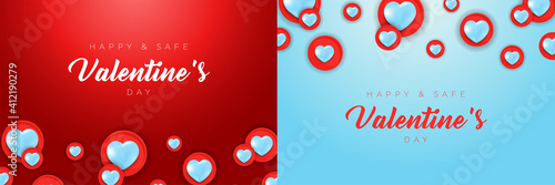Valentine's Day and COVID-19 with Symbol of heart from medical mask on red background. COVID-19 Corona virus outbreaking and Love for Valentine's day. Vector illustration eps 10