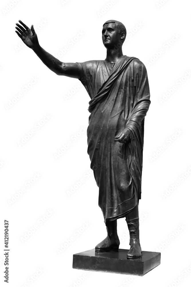 Statue of Roman statesman, lawyer, orator and philosopher. Isolated on white. Ancient antique roman sculpture Statue of Roman statesman, lawyer, orator and philosopher. Isolated on white. Ancient antique roman sculpture