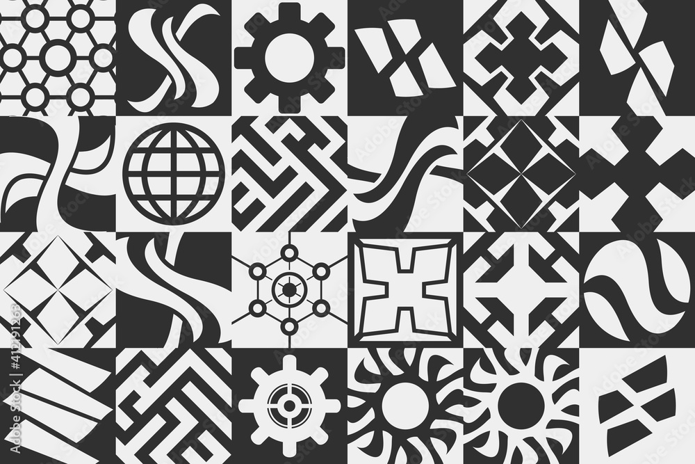 Abstract bauhaus illustration. Textile art print and poster. Geometric symbols and elements for web background.