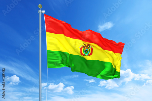 Bolivia flag waving on a high quality blue cloudy sky, 3d illustration