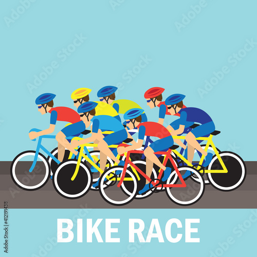 group of cyclist at professional race for bike rally event. vector illustration