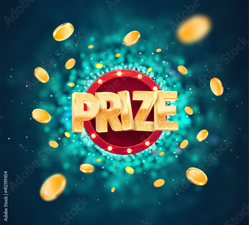 Win prize in gambling game on blurred background vector banner. Winning money congratulations illustration for casino or online games. Gamble advertising template.