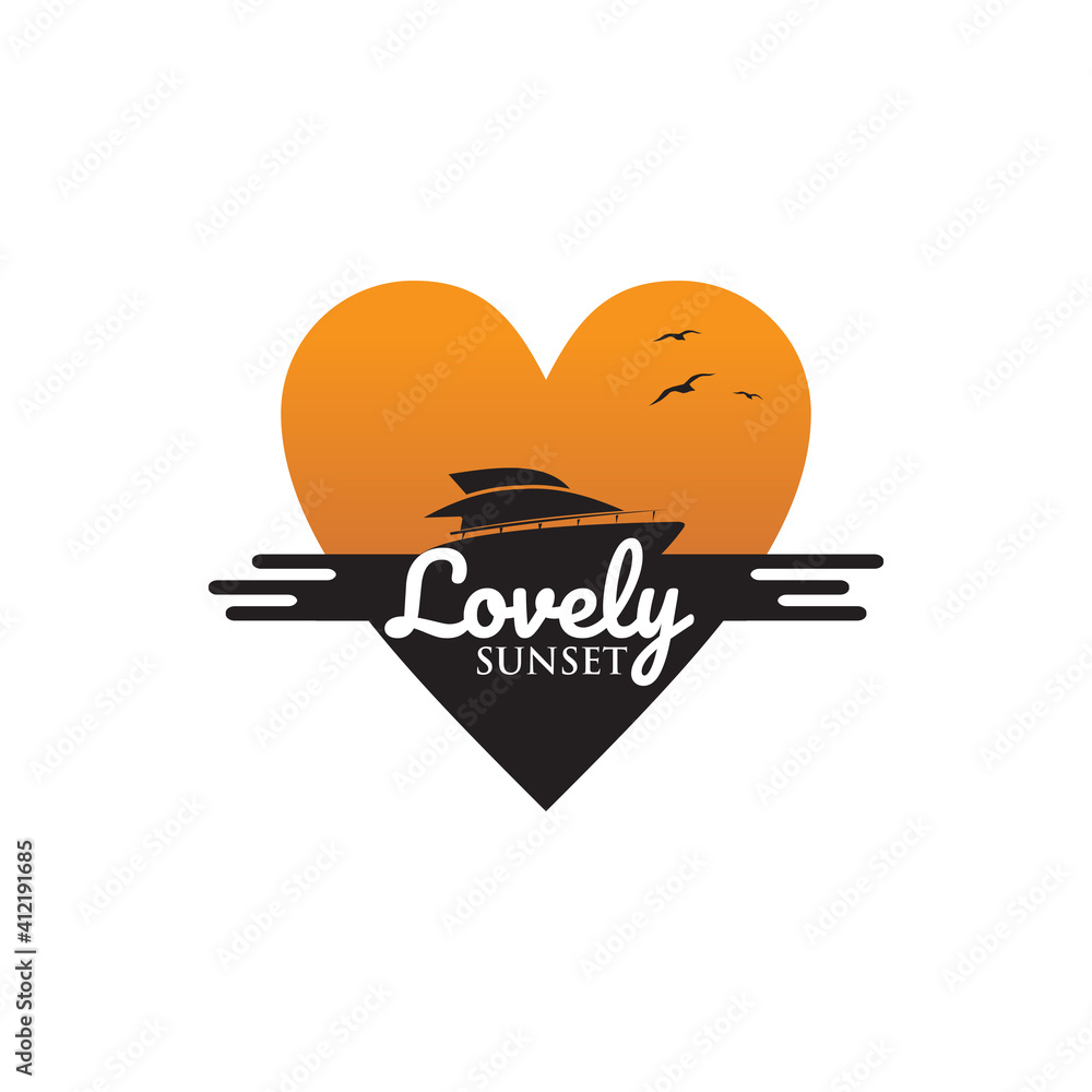 Lovely sunset logo with sailing yacht design Lovely sunset logo with sailing yacht design