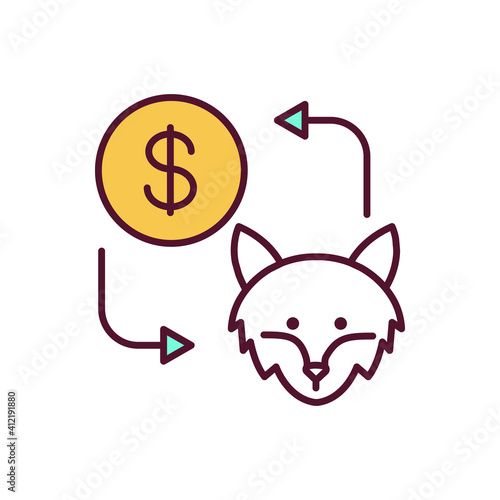 Animal trafficking RGB color icon. Selling pets. Capturing mammals to get money. Rare animal for smuggling. Illegal trade. Animal abuse, wildlife conservation. Isolated vector illustration