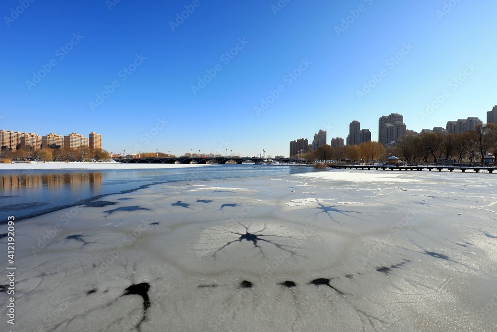 Frozen rivers natural scenery, North China Frozen rivers natural scenery, North China