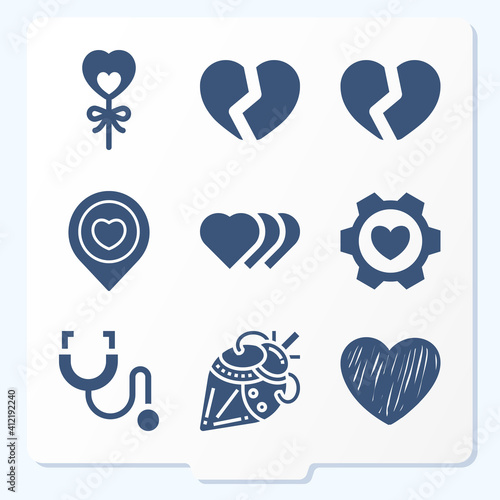 Simple set of 9 icons related to cardiac valve