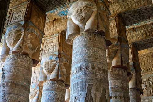 Hathoric Colums from the Ancient Egyptian Temple of Dendera photo