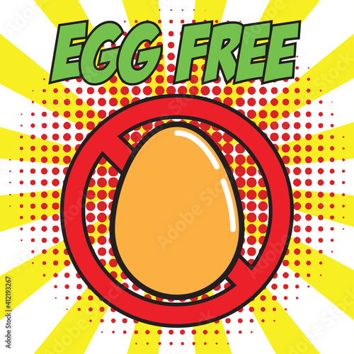 egg free allergen ingredient for dairy free icon in pop art style. vector illustration