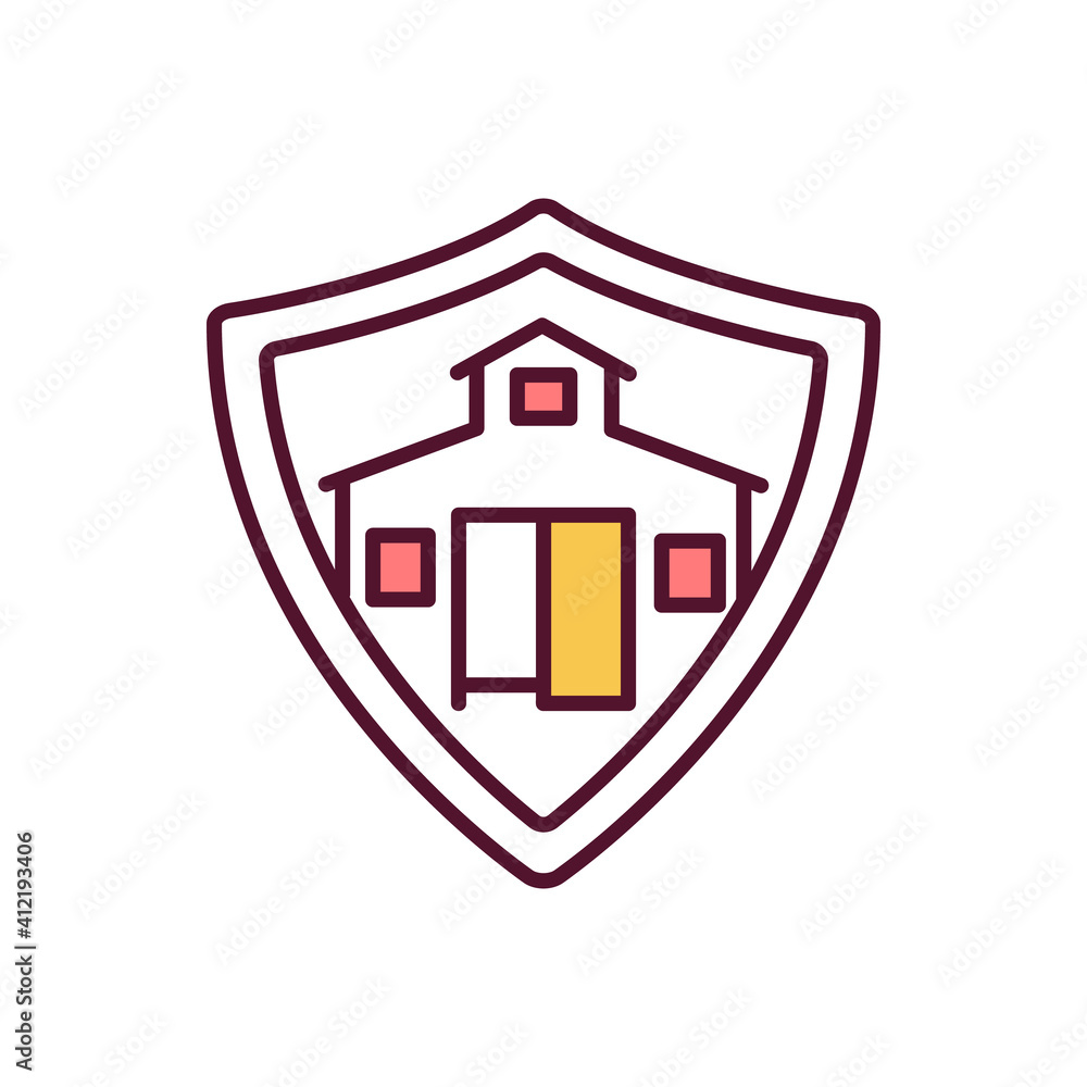 Farm industry RGB color icon. Livestock protection. Cattle welfare. Farming producing. Safe agricultural manufacture. Secure facility. Animal abuse prevention. Isolated vector illustration Farm industry RGB color icon. Livestock protection. Cattle welfare. Farming producing. Safe agricultural manufacture. Secure facility. Animal abuse prevention. Isolated vector illustration