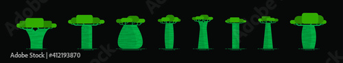 set of baobab or african tree cartoon icon design template with various models. vector illustration isolated on black background