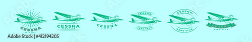 set of cessna plane logo cartoon icon design template with various models. vector illustration isolated on blue background photo
