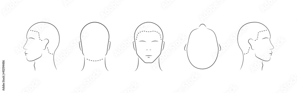 Set of human head icons. Lined male head in different angles isolated on white background. Vector illustration Set of human head icons. Lined male head in different angles isolated on white background. Vector illustration
