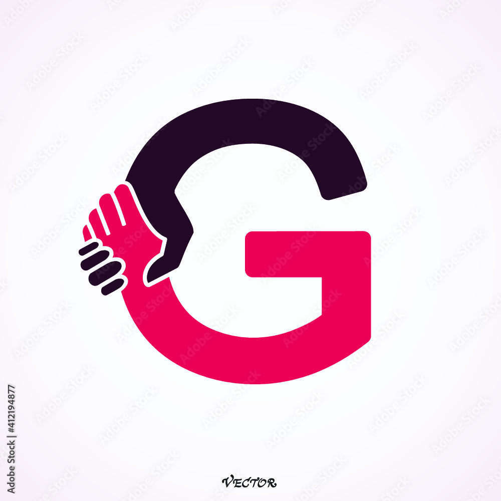 Creative handshake G- letter icon abstract logo vector design.Business offer,partnership icon.Corporate business and industrial logotype symbol.Vector illustration Creative handshake G- letter icon abstract logo vector design.Business offer,partnership icon.Corporate business and industrial logotype symbol.Vector illustration