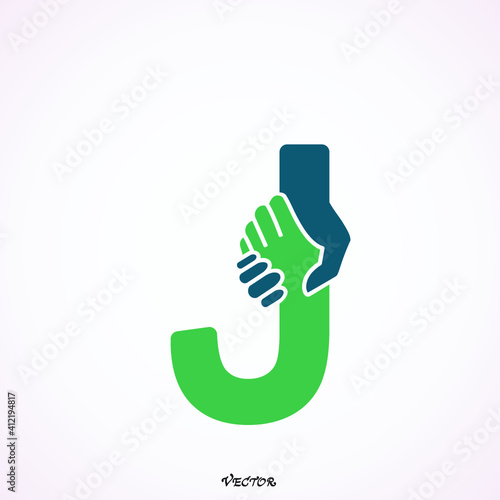 Creative handshake J- letter icon abstract logo vector design.Business offer,partnership icon.Corporate business and industrial logotype symbol.Vector illustration
