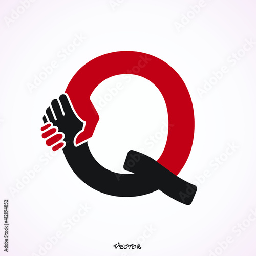 Creative handshake Q- letter icon abstract logo vector design.Business offer,partnership icon.Corporate business and industrial logotype symbol.Vector illustration