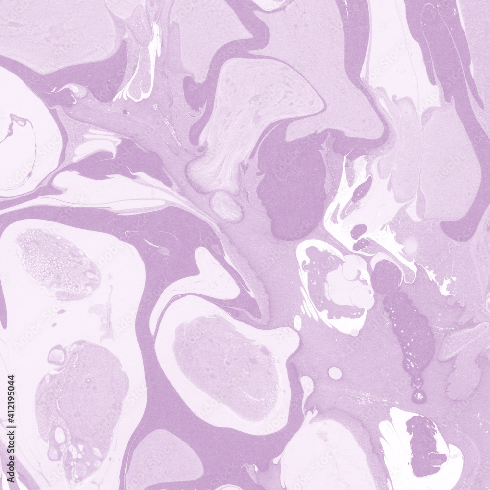 Fototapeta premium Pink marble ink texture on watercolor paper background. Marble stone image. Bath bomb effect. Psychedelic biomorphic art.