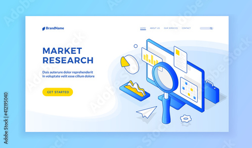 Vector banner of website helping with market research