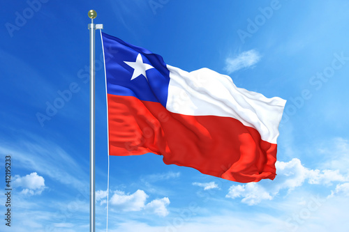 Chile flag waving on a high quality blue cloudy sky, 3d illustration