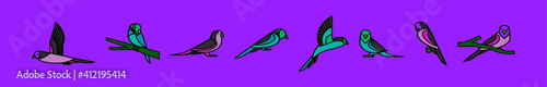 Fotografia set of budgie bird cartoon icon design template with various models