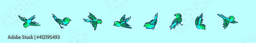 set of budgie bird cartoon icon design template with various models. vector illustration isolated on blue background