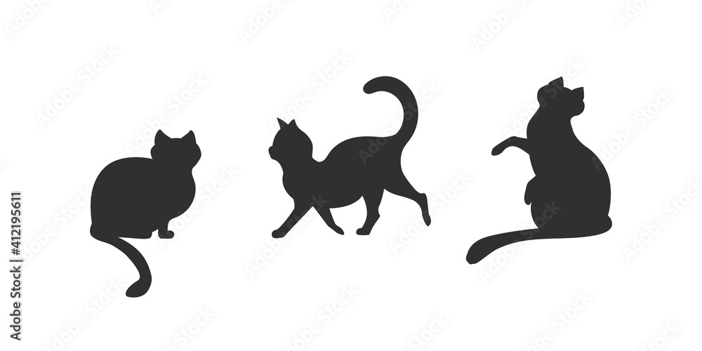 Set of cat icons. 3 black cat silhouettes isolated on white background. Cartoon cats silhouettes. Vector illustration Set of cat icons. 3 black cat silhouettes isolated on white background. Cartoon cats silhouettes. Vector illustration