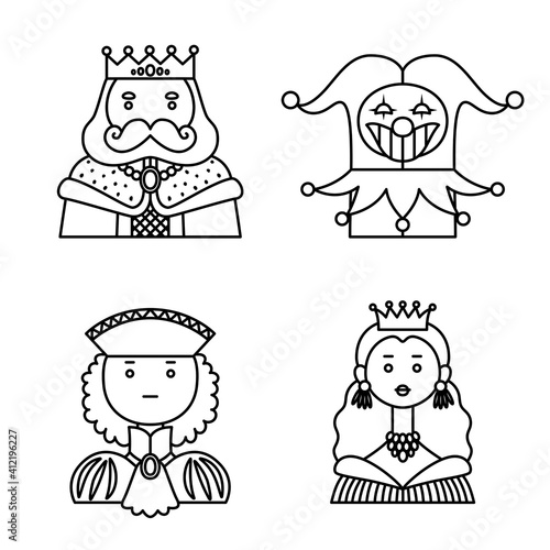 Playing Card King Joker Jack Queen Monochrome White Black Line Line