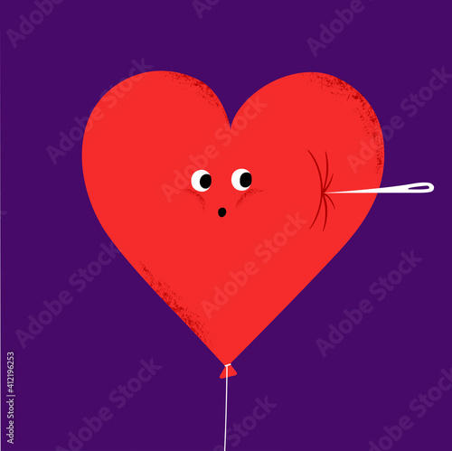 Heart ballon with the needle, love and heartbreak illustration
