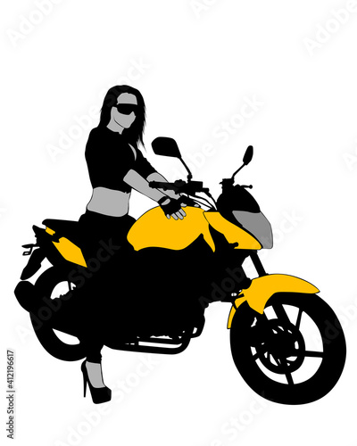Beauty women on sports motorcycle. Isolated silhouette on a white background