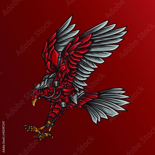 artwork illustration and t-shirt design eagle robot