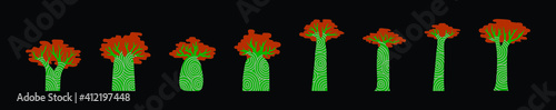 set of baobab or african tree cartoon icon design template with various models. vector illustration isolated on black background