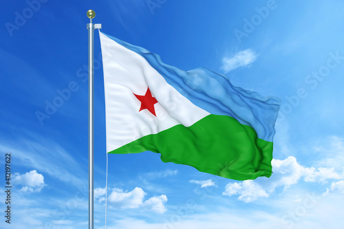 Cambodia flag waving on a high quality blue cloudy sky, 3d illustration