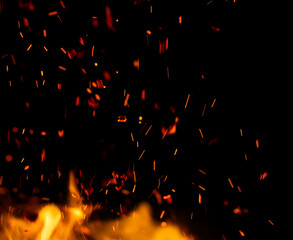 flame fire with sparks on black background