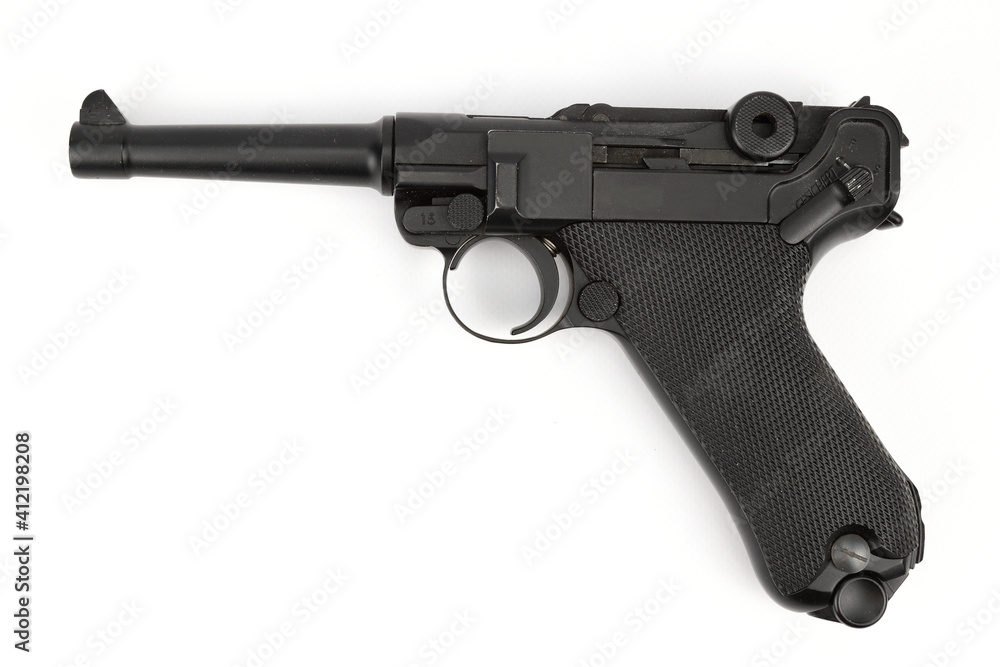 Replica parabellum pistol isolated on white background
