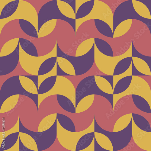 Seamless geometric pattern with the image of spring flowers, herbs, leaves, plants, circles. Vector design for web banner, business presentation, brand package, fabric, print, wallpaper, postcard.