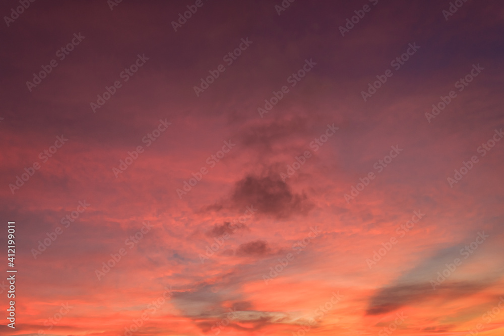 Sunset sky in the evening on twilight with colorful sunlight, Dusk sky background.