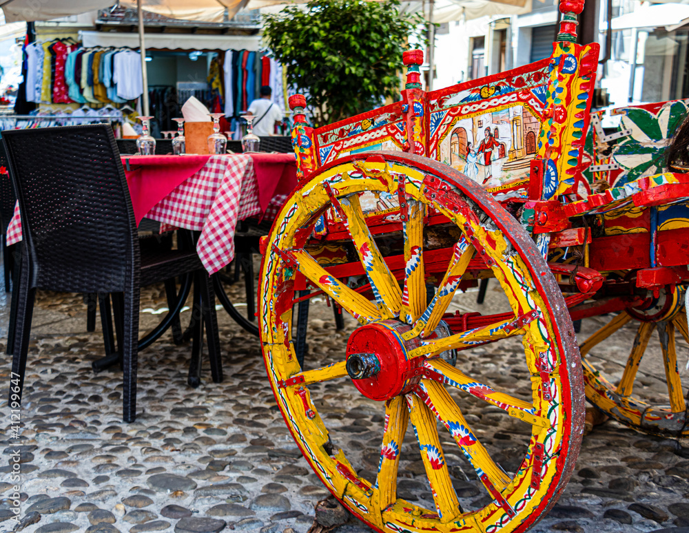 horse carriage in the village in Sicily, Italy, one of the symbols of Sicily